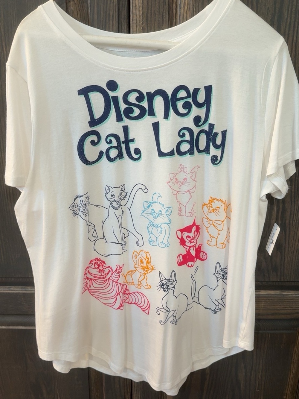 Disney White 'Cat Lady' Tee with Multicolor Cat Sketches